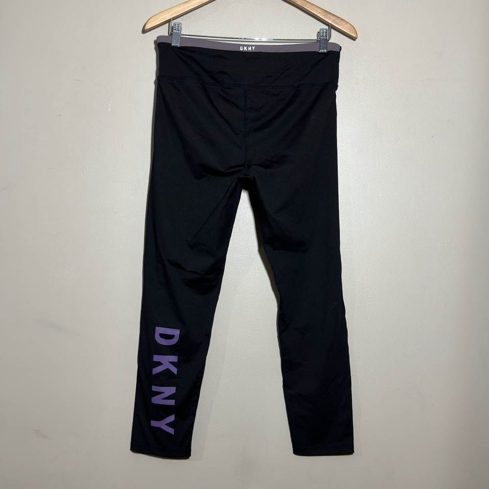DKNY || black and purple High-Rise Logo Workout Full Length Leggings Size XL